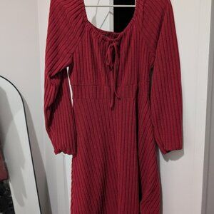 SHEIN Red Ribbed Long Sleeve Dress